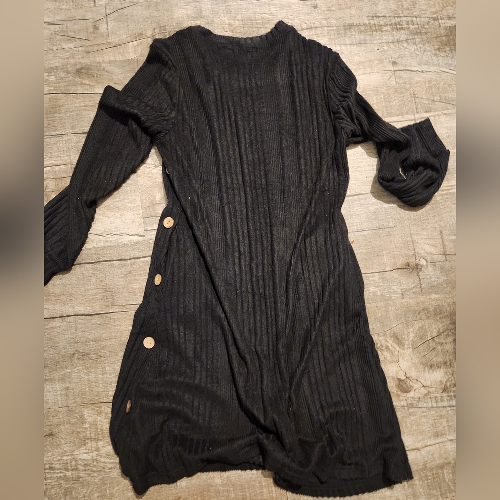 Kikibel Black Ribbed Sweater Dress with Button Accents